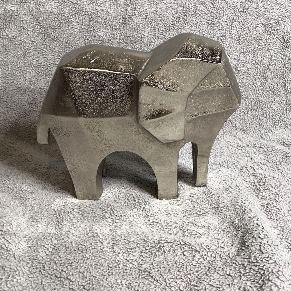 Cubist Modern Style Elephant Cast Metal Industrial‎ Silver Art Animal Sculpture